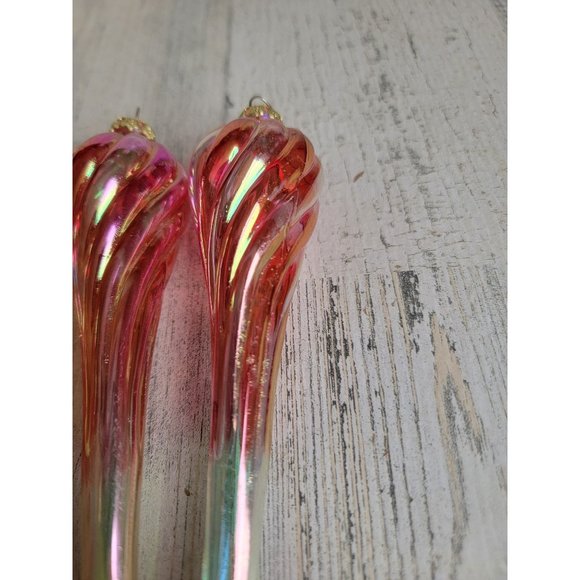 Iridescent long Red Twisted glass ornament Xmas set - Picture 7 of 7